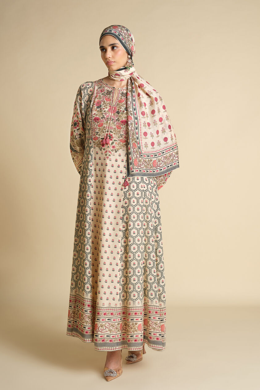 Demoiselle Printed Silk Stole - Ivory, Ivory, image 2